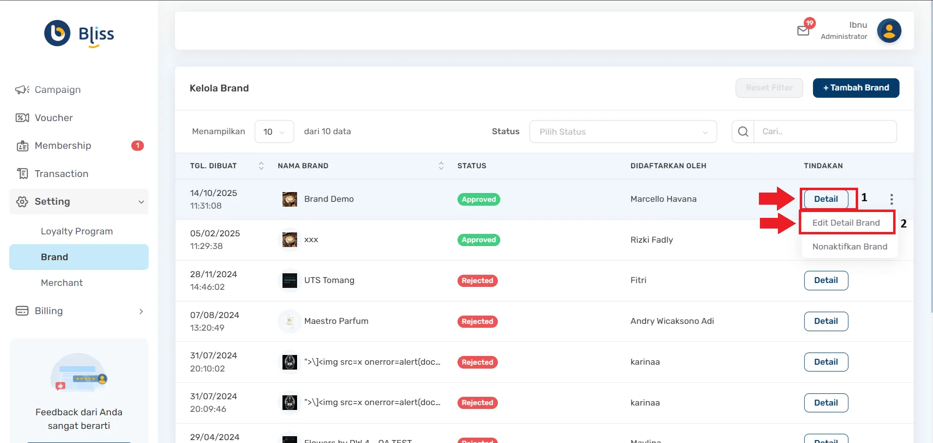 memperbarui detail brand loyalty program